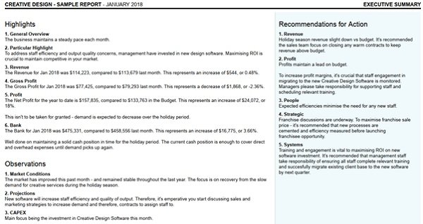 An example of a summary report